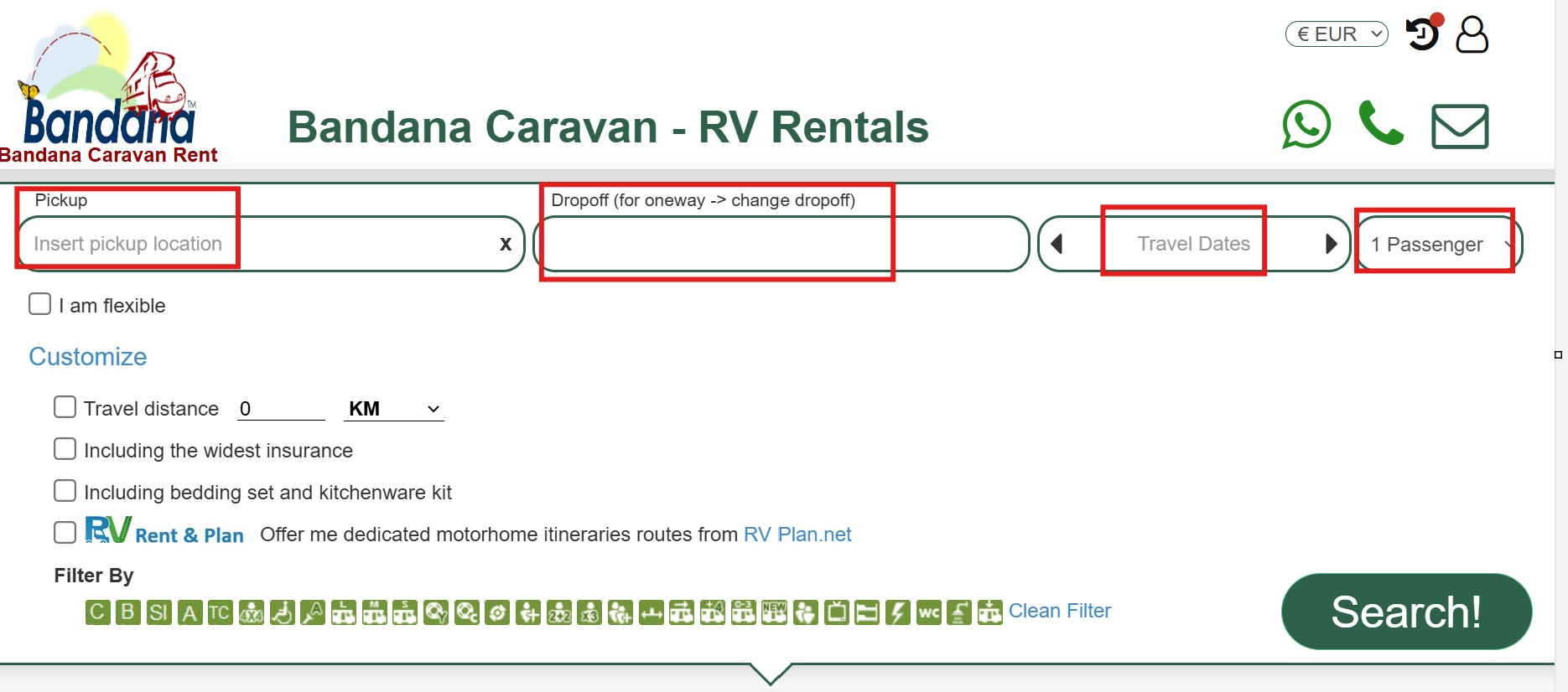 Search for the best Prices for Camper Van for hire Europe